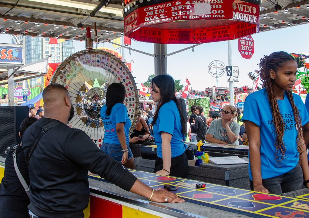 Women at a game area at the CNE.